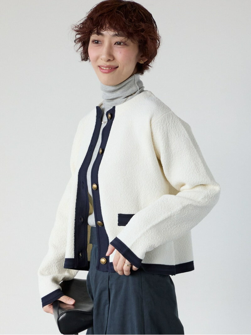 金釦配色ニットジャケット Lugnoncure テチチ トップス カーディガン ホワイト ネイビー ブラック【送料無料】[Rakuten Fashion]