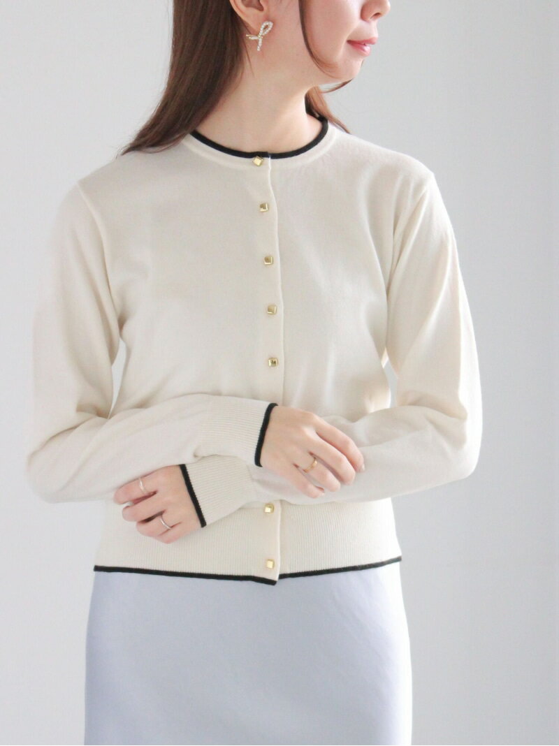 メタルスクエア釦クルーネックカーディガン Te chichi テチチ トップス カーディガン ホワイト シルバー ゴールド ピンク ブラック【送料無料】[Rakuten Fashion]