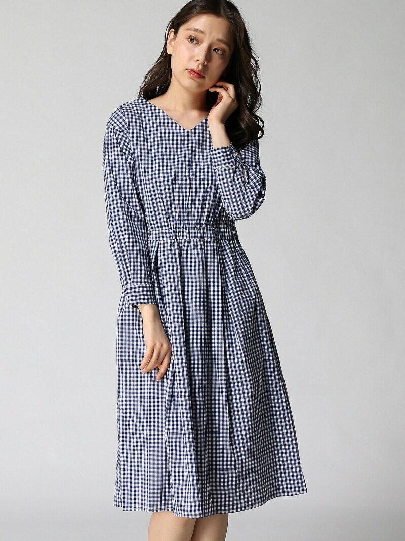 楽天市場 Rakuten Fashion Techichi 綿ナイロンギンガムvネックワンピース Te Chichi テチチ ワンピース 長袖 ワンピース ネイビー ブラック 送料無料 Te Chichi