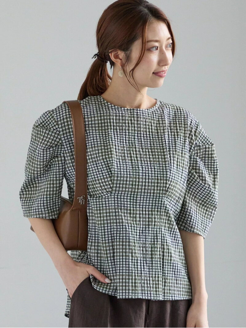 【SALE／40%OFF】サッカーチェックブラウス Te chichi テチチ トップス シャツ・ブラウス ネイビー カーキグリーン【RBA_E】【送料無料】[Rakuten Fashion]のサムネイル