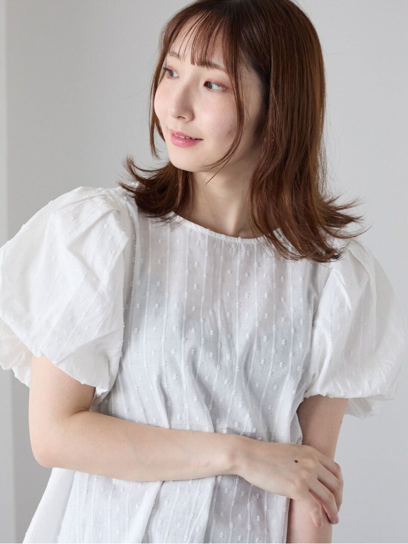 ストライプドットジャカードパフ袖ブ...