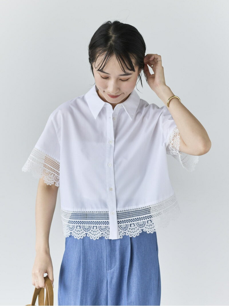 レースヘムクロップトシャツ Te chichi テチチ トップス シャツ・ブラウス ベージュ ブルー ホワイト【送料無料】[Rakuten Fashion]