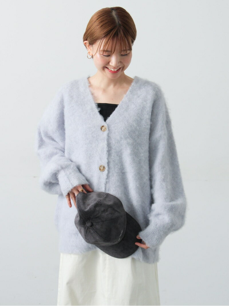 起毛Vネックカーディガン Lugnoncure テチチ トップス カーディガン グレー ブルー ピンク ベージュ ブラック【送料無料】[Rakuten Fashion]