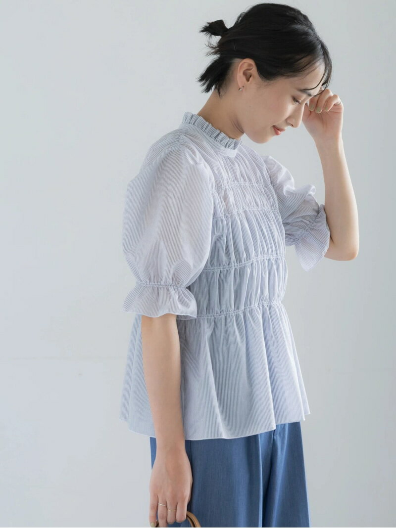樂天商城 - 【SALE／20%OFF】スタンドフリルシャーリングブラウス Te chichi テチチ トップス シャツ・ブラウス ブルー ネイビー ホワイト【RBA_E】[Rakuten Fashion]