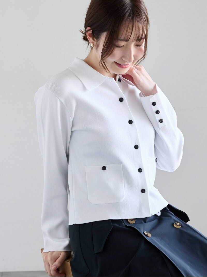 樂天商城 - 【SALE／50%OFF】総針衿付きジャケットカーディガン《2026 spring catalog item》 Te chichi テチチ トップス カーディガン ネイビー ホワイト ピンク【RBA_E】[Rakuten Fashion]