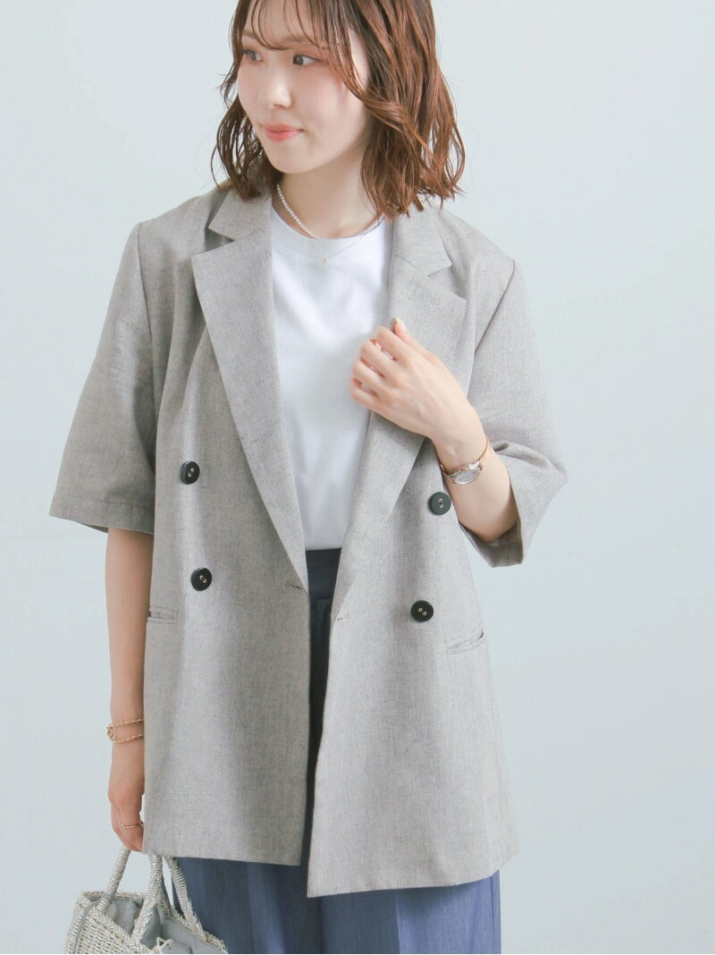 Linen, Hemp - 【SALE／10%OFF】リネンMIXハーフスリーブジャケット Te chichi テチチ ジャケット・アウター ノーカラージャケット ホワイト ベージュ【RBA_E】【送料無料】[Rakuten Fashion]