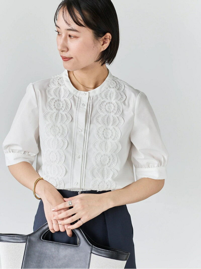 樂天商城 - 【SALE／40%OFF】ピンタック&レース5分袖ブラウス Te chichi テチチ トップス シャツ・ブラウス グレー ブルー ホワイト【RBA_E】【送料無料】[Rakuten Fashion]