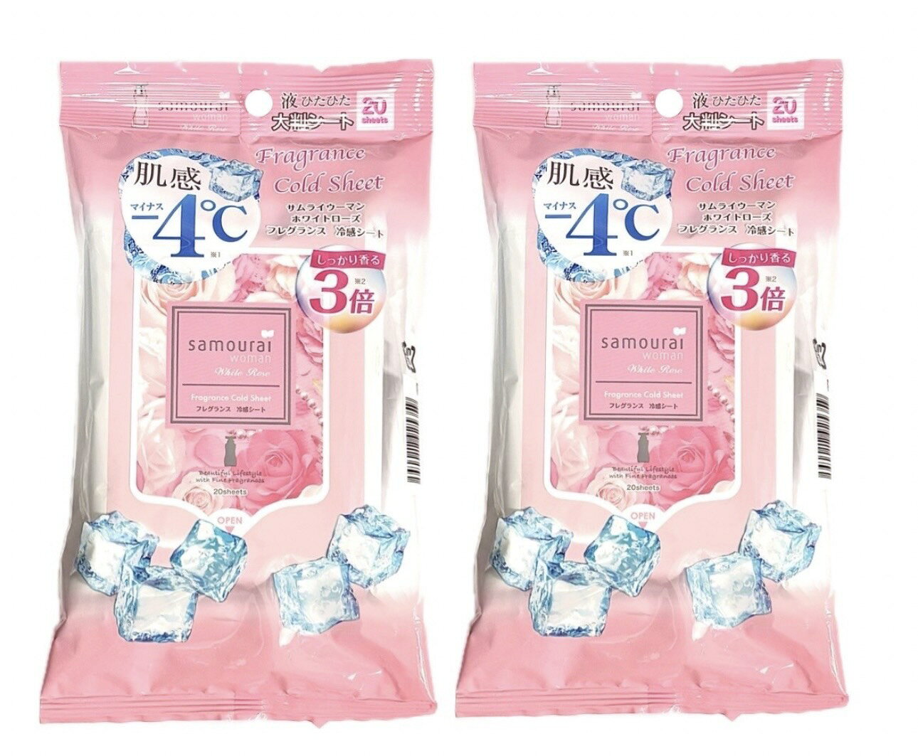 【2個セット】samourai Woman サムライウーマン ホワイトローズ フレグランス 冷感シート1袋(20枚入)×2袋 千葉倉庫