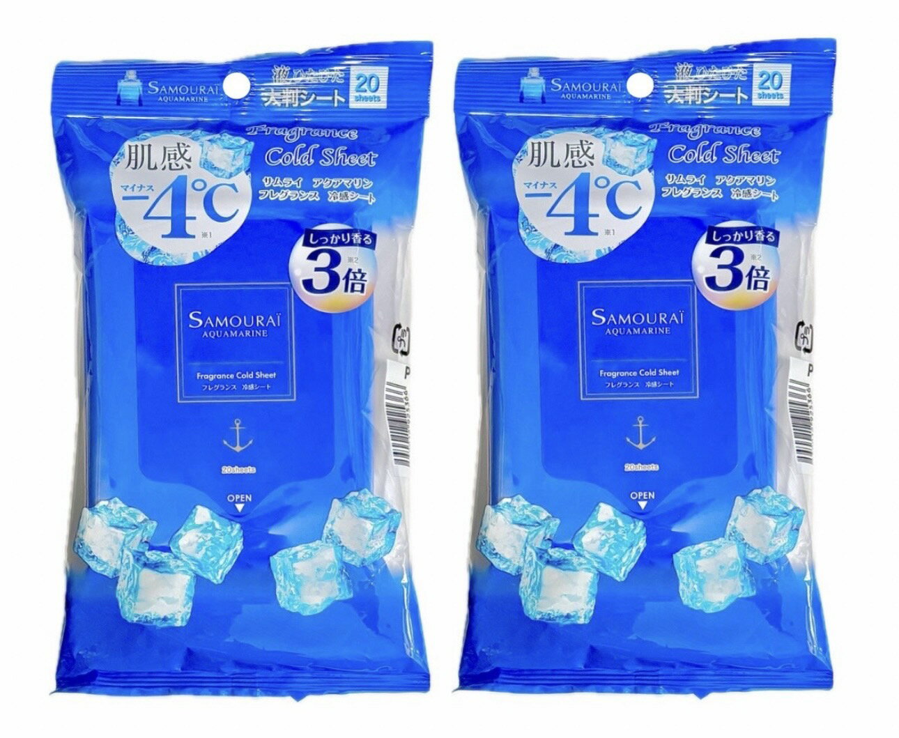 【2個セット】SAMOURAI AQUAMARINE サムライ アクアマリン フレグランス 冷感シート1袋(20枚入)×2袋 千葉倉庫