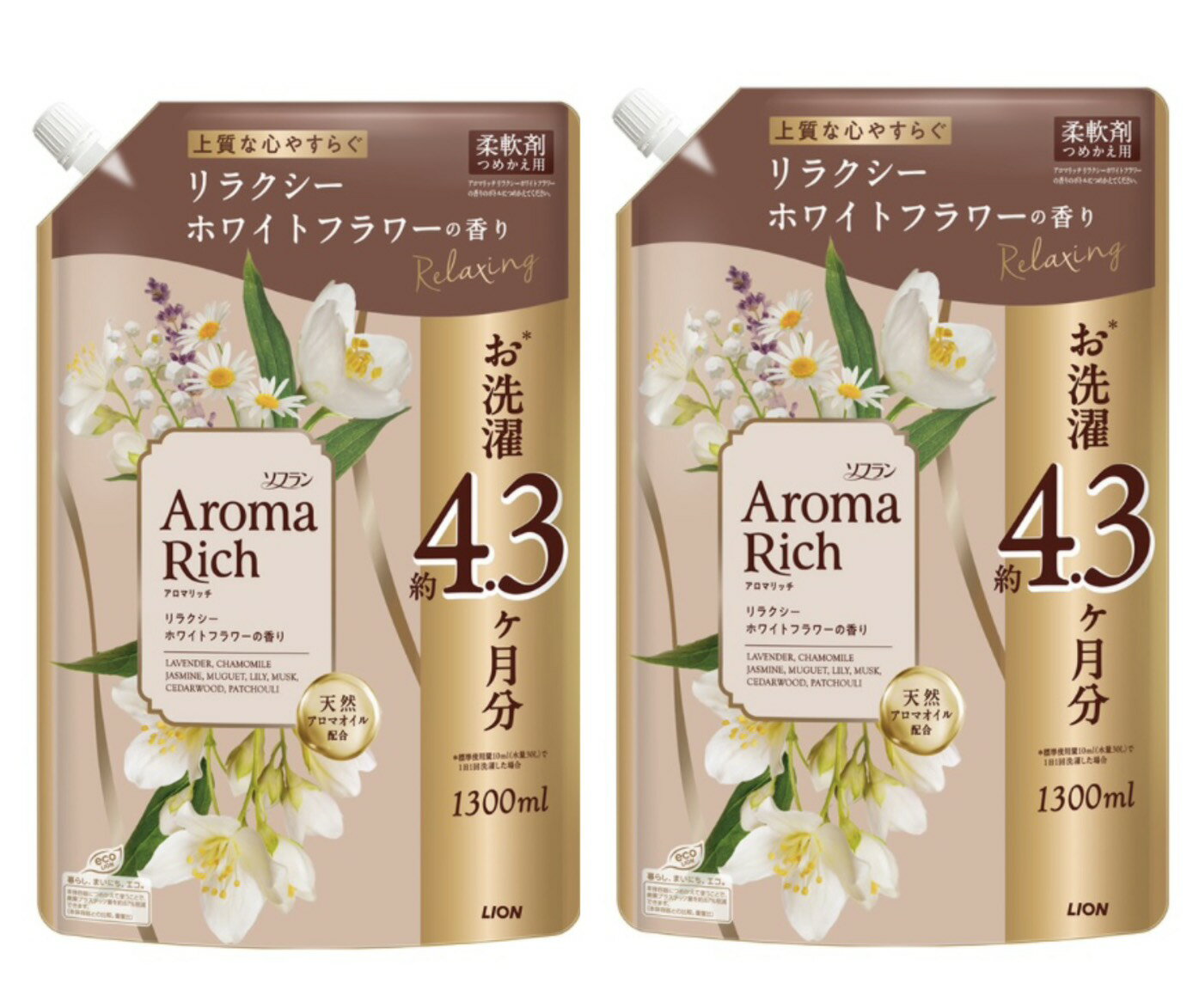 Rakuten - 2袋セット ソフランアロマリッチ リラクシーホワイトフラワーの香り 詰替え(1300ml) 千葉倉庫