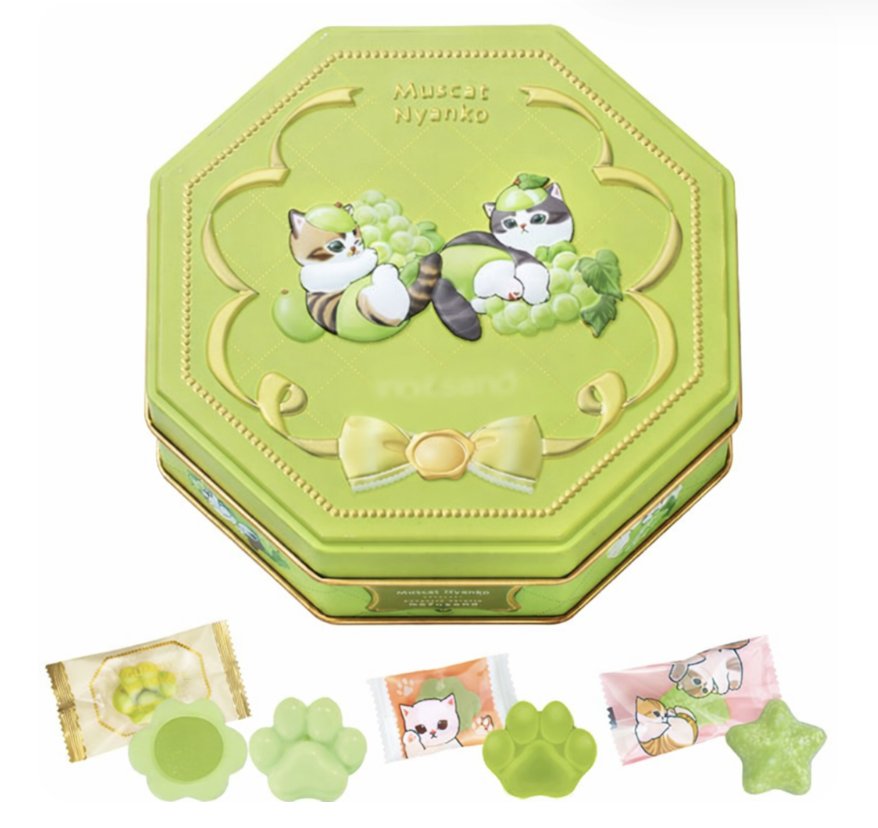 ぷにゅっと ころっと mofusand にゃんこマスカット缶　バレンタイン　グミ　肉球型　柏倉庫