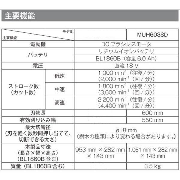 マキタ MUH603SDZ 18V充電式 600mm 片刃式 ヘッジトリマ (本体のみ)