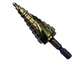 【エホート】六角軸スパイラルステップドリルESS-422Mステン《10サイズ》コバルトハイス鋼(M35)＋チタンコーティング薄ステンレス板、薄鉄板、アルミ板、樹脂、合板の穴あけ作業に最適。穴の拡大、バリ取り・面取り。
