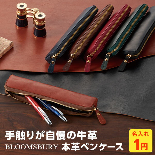 ＼LINE登録で100円OFF／【Bloomsbury】【1円名入れ対象】本革製ペンケース Davinciスーパーロイス革 スリムサイズ 6色 シンプル メンズ レディース LeatherPenCase