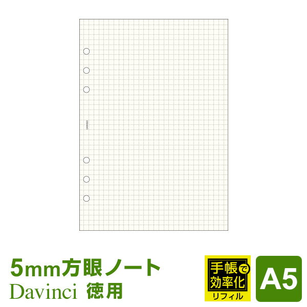 ＼Point5倍／【システム手帳リフィル Davinci】【メール便限定】ダ ヴィンチ A5サイズ 徳用ノート（5.0mm方眼）クリーム 手帳で効率化(DAR4522)