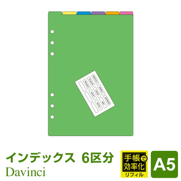 【システム手帳リフィル Davinci】【メール便限定】ダ ヴィンチ A5サイズ カラーインデックス（6区分）手帳で効率化 (DAR4603)