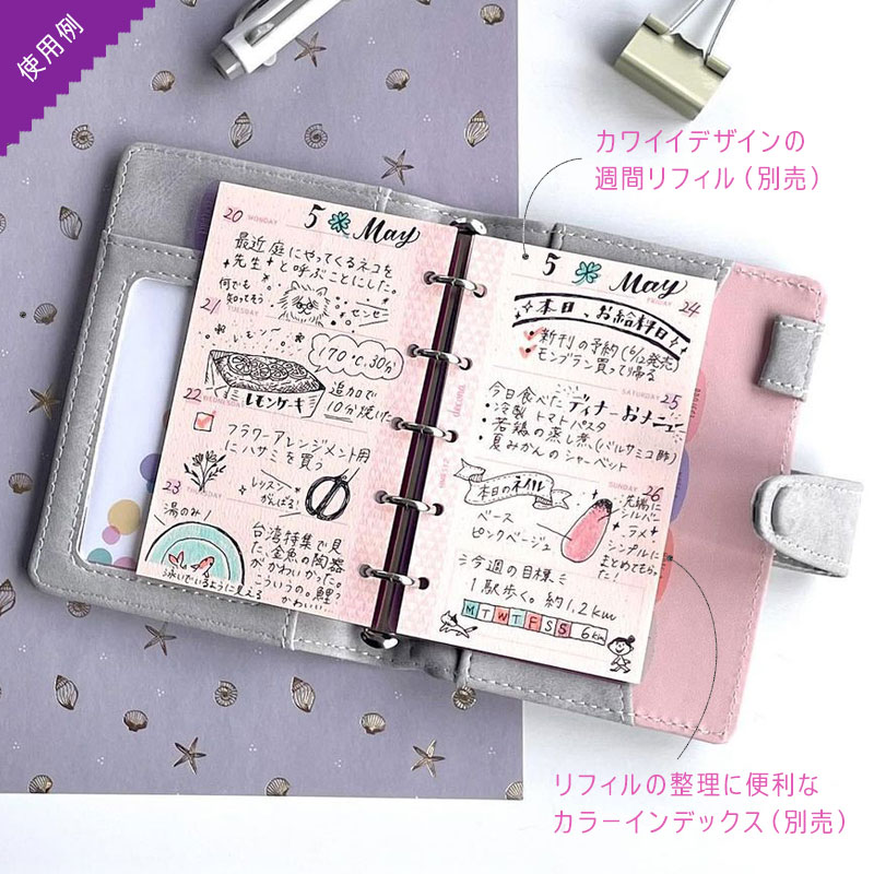 【システム手帳 decona】デコナ ライフログ mini5サイズ ベルト付き リング径13mm 2色 バイカラーでかわいい 女性