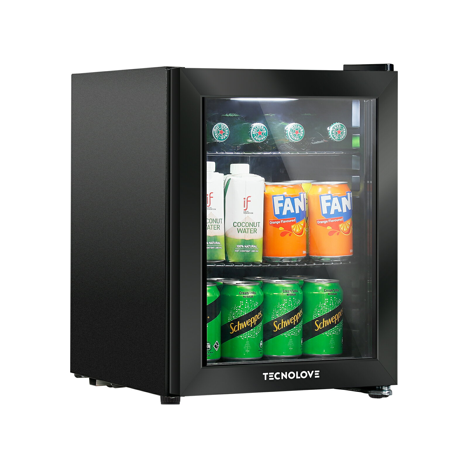 Tecnolove 27L冷蔵庫 直冷式 自動霜取り 左右開き 小型 サブ冷蔵庫 庫内灯付き 3-14℃ 黒枠