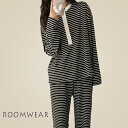 \15%OFFクーポン/ルームウェア レディース 長袖 上下セット ボーダー ゆったり パジャマ トップス パンツ 2点セット 部屋着 ヘンリーネック リブ ボ...