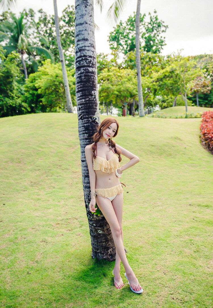 送料無料あす楽2016新作水着レディース2点セットビキニブラパンツ韓国ブランドSHEBEACH正規品セクシーキュートパッド付きかわいいかぎ編みフレア透け感ホルターネック肩ひも調節可能おしゃれワイヤーあり大人女の子フリーサイズワンカラー