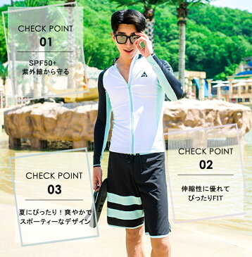 水着 メンズ ラッシュガード 長袖 サーフパンツ 2点セット 韓国ブランド SHEBEACH MINT MONDAY RASHGUARD シービーチ 正規品 M L XL 安全 海 男性 ジム サーフィン 擦り傷対策 クラゲ対策 トップス SPF50+ 日焼け対策 紫外線対策 ロゴ入り 即日発送