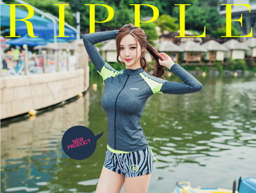 水着 レディース ラッシュガード 長袖 ショートパンツ 2点セット 韓国 ファッション SHEBEACH RIPPLE MELANY ZIPUP RASHGUARD シービーチ 正規品 かわいい S M L 7号 9号 11号 女性 安全 海 ジム 体型カバー トップス UPF50+ 紫外線対策 ロゴ入り 即日発送