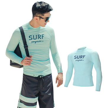 水着 メンズ ラッシュガード トップス 単品 韓国 ファッション SHEBEACH SURF RASHGUARD シービーチ 正規品 かっこいい ぴったりフィット 伸縮性◎ クラゲ対策 型焼け防止 日焼け対策 UPF50+ L XL 男性 安全 海 ジム ミント ロゴ入り