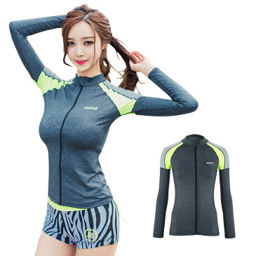 水着 レディース ラッシュガード 長袖 単品 韓国 ファッション SHEBEACH RIPPLE MELANY ZIPUP RASHGUARD シービーチ 正規品 かわいい S M L 7号 9号 11号 女性 安全 海 ジム 体型カバー トップス UPF50+ 紫外線対策 ロゴ入り