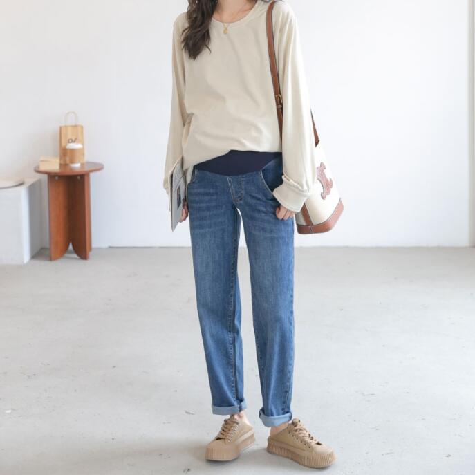 【送料無料】マタニティ デニム パンツ レギパン マタニティデニム マタニティパンツ デニムパンツ ストレッチ マタニティジーンズ ズボン ジーパン スキニーパンツ　妊婦服　大きサイズ　変化する体型に合わせて美しい　産後もOK　ダメージ加工 2