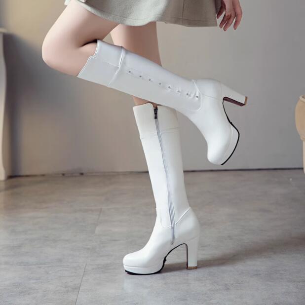 レディースブーツ ロングブーツ エンジニアブーツ ジョッキーブーツ 暖かい 大きいサイズ 小さいサイズ 長靴 合皮 ロング丈 秋冬 太ヒール 9センチ 厚底 ...