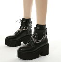 ブーツ レディース 靴 ショートブーツ 厚底 ジュース 大きいサイズ 22.5-26.5 厚底ブーツ コスプレ ロリータ風 編み上げブーツ ブーツ 太ヒール レ...