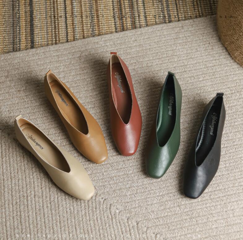 Rakuten - 全5色！パンプス 痛くない オフィス ローヒール ぺたんこ バレエシューズ　フラットパンプス 走れる ぺたんこ　フラットシューズ 通勤 パンプス　通学　柔らか　vカット