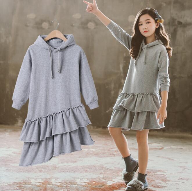 フーディー パーカー ワンピース　パーカー ワンピース 子供服 女の子 長袖 春 秋 プリンセス お姫様 フード付き ワンピース 無地 トレーナー 通学着 卒業式 小学生 可愛い ジュニア