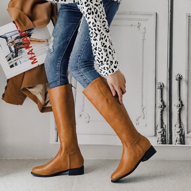 レディースブーツ ジョッキーブーツ ロングブーツ エンジニアブーツ ジョッキーブーツ ぺたんこ スクエアトゥ 長靴 合皮 ロング丈 秋冬 太ヒール 3.5cm ...