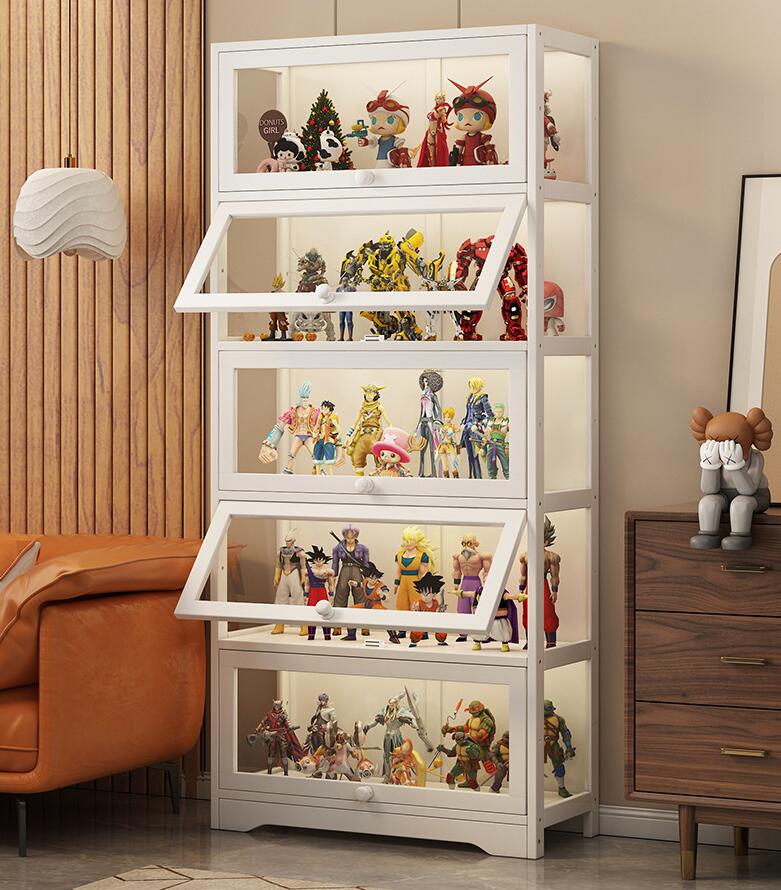 Rakuten - アクリル コレクションケース 上下スライド式扉 竹製 3層 /4層/5層　大型 ロータイプ フィギュアコレクション棚 ガラスケース 収納 完全密封 大容量 透明 フレーム 耐荷重抜群 透明展示ケース 組み立て式 転倒防止 ディスプレイ