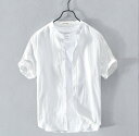 シャツ メンズ 綿麻シャツ リネンシャツ 麻 リネン 夏 半袖 綿麻tシャツ 立ち襟 カジュアル 男性用 お兄系 無地 夏用 通勤 通学 綿麻 リネン 無地 父...