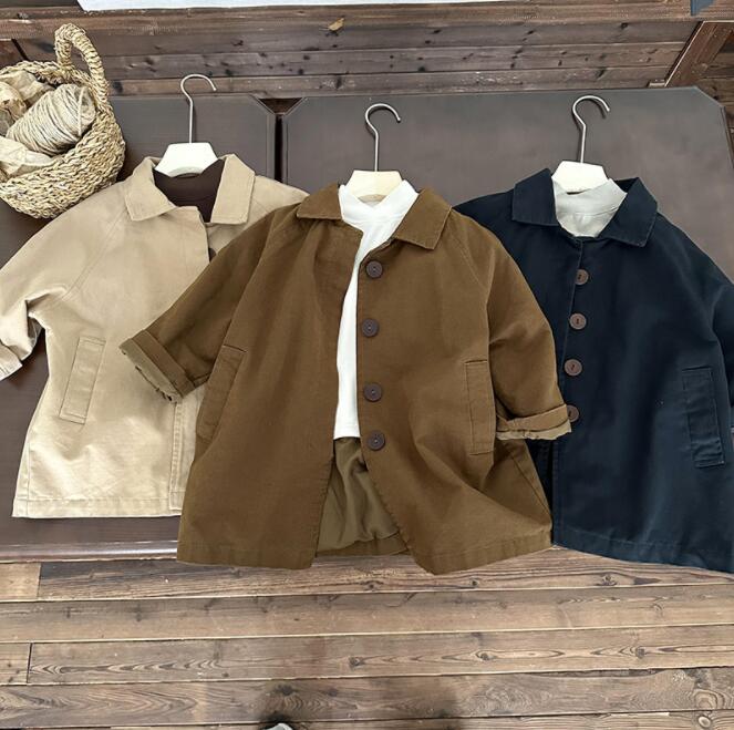 トレンチコート スプリングコート 男の子 キッズ 子供服 ジュニア ボタン ロング丈 ミディアム丈 長袖 アウター カジュアルコート フォーマル ジャケット 春秋 通学 入学 小学生 卒園 結婚式 発表会