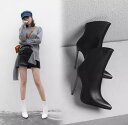 レディースブーツ ショートブーツ ピンヒール ポインテッドトゥ ブーティー 冬靴 春秋 美脚効果 バックファスナー付 12センチヒール 細ヒール 大きいサイ...
