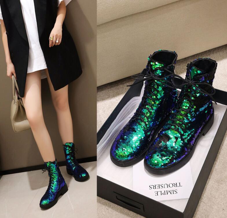 ブーツ レディース ショートブーツ キラキラ ダンスシューズ 編み上げブーツ レースアップ 大きいサイズ 疲れない ローヒール 春ブーツ 人気 レディース靴 幅...