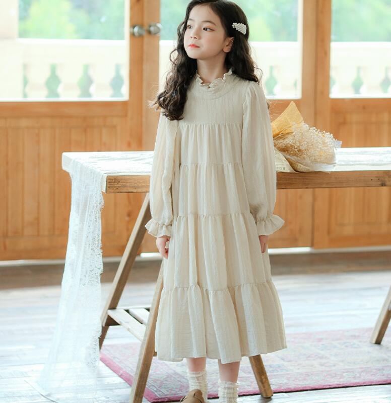 白ワンピース 女の子 長袖 ロングドレス Aライン 子供服 ガールズ プリンセス ナチ...