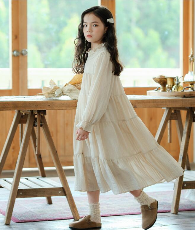 白ワンピース 女の子 長袖 ロングドレス Aライン 子供服 ガールズ プリンセス ナチ...