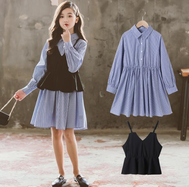 Rakuten - シャツワンピース 2点セット　ベスト　女の子 発表会 ドレス レイヤード風 子供服 ワンピース 女の子 お受験 ワンピース 子供 ドレス 女の子 切り替え キッズ 卒園式 卒業式 フォーマル ワンピース ピアノ 子供 ドレス ワンピース 子ども通学 入園式