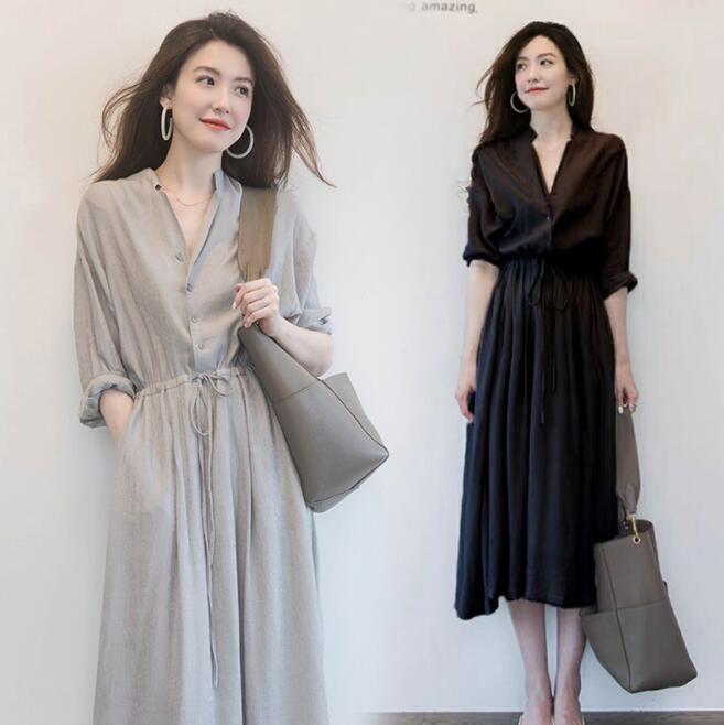 Rakuten - シャツワンピース　リネンワンピース 　ロングワンピース ナチュラル 長袖 　大人可愛い カジュアル シンプル おしゃれ お出かけ デート 普段使い デイリー 着回し 麻 リネン ワンピース