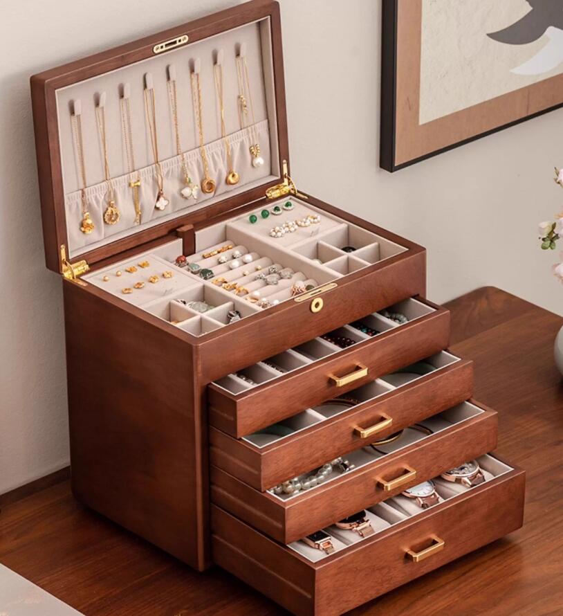 Rakuten - アクセサリーケース ジュエリーボックス 木製 アンティーク風 ジュエリーケース アクセサリーボックス 大容量 引き出し 小物入れ アクセサリー 収納 おしゃれ ケース 可愛い ネックレス ピアス リング ネックレス 指輪 宝石 新生活