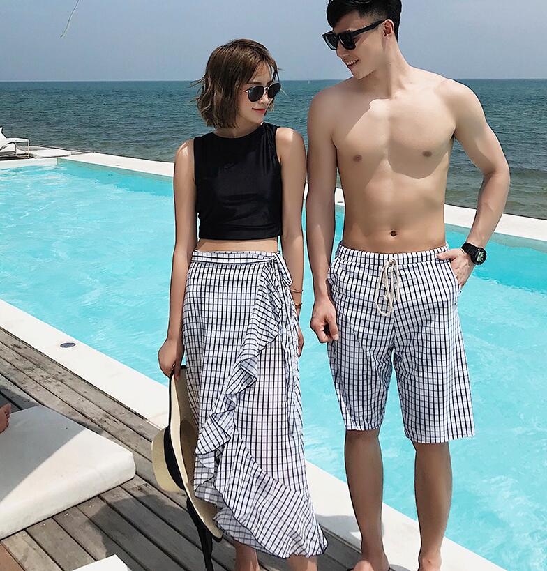 ペア水着 ペアルック カップル 水着 レディース メンズ 4点セット 花柄パッド付き メンズ 水着 白 男性用 ビーチパンツ サーフパンツ みずぎ mizugi ミズギ 男女 温泉 ハネムーン 蜜月 海外旅行 新婚旅行 夏 送料無料