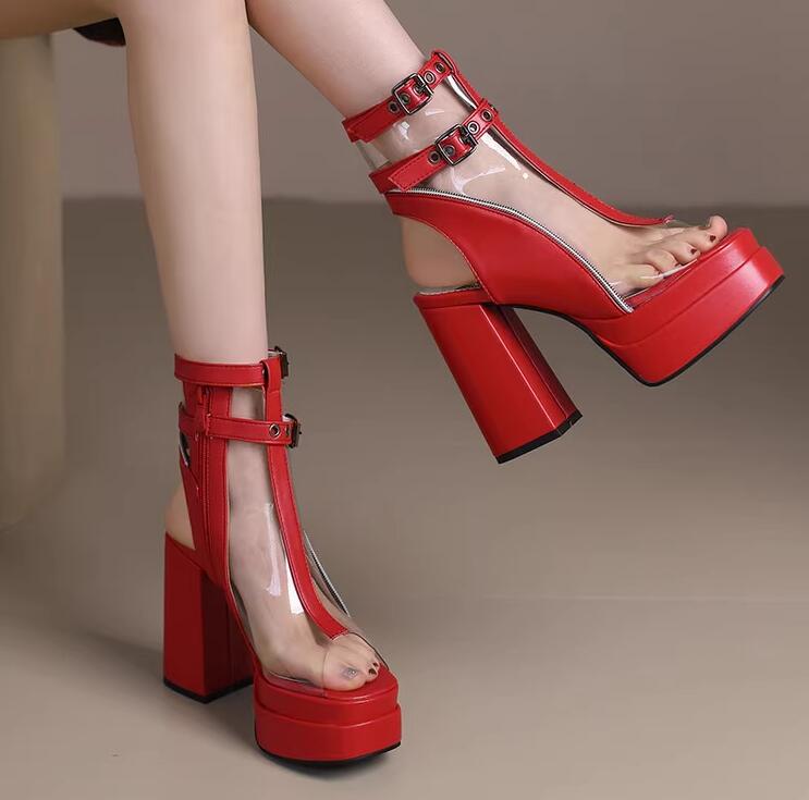 サマーブーツ　ブーツサンダル クリアサンダル サマーブーツ　ハイヒール レディース キャバ ヒール12cm　クリア　サンダル　パンプス オープントゥ 結婚式 キャバ 美脚サンダル 太ヒール 謝恩会 通勤用 パーティ 2次会 二次会