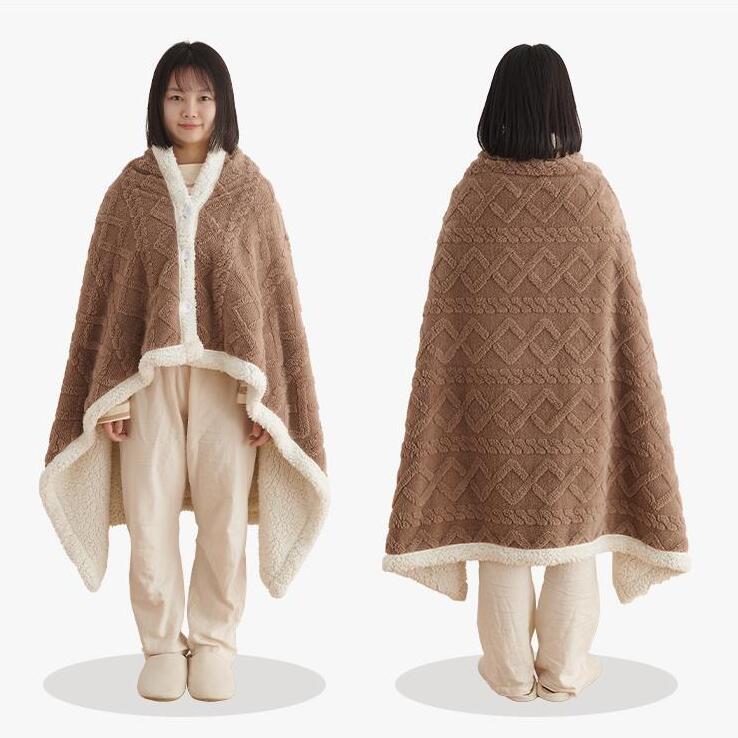 ブランケット 大判 おしゃれ ブランケット ひざ掛け ポンチョ あったか 暖かい ケープ 冬 着る毛布 厚手 裏ボア ふわふわ スナップボタン 毛布 大人 可愛い かわいい 軽い シンプル 肩掛け 羽織り 洗える 防寒 防災 アウトドア [2]