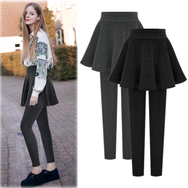 スカート付きレギンス レディース ボトムス スパッツ 裏起毛 サイドスリット ひざ丈 膝丈 ウエストゴム スカート レギンス 体型カバー 冬コーデ 大人 可愛い 一体型 細身 タイト シルエット タイトスカート M-4XLサイズ対応可