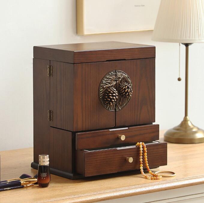 木製コスメ収納ボックス スリム メイクボックス 大容量 鏡付き ナチュラル おしゃれ かわいい コスメボックス 送料無料 持ち運び便利 化粧品 収納 メイク道具入れに人気！化粧箱 クリスマスプレゼント