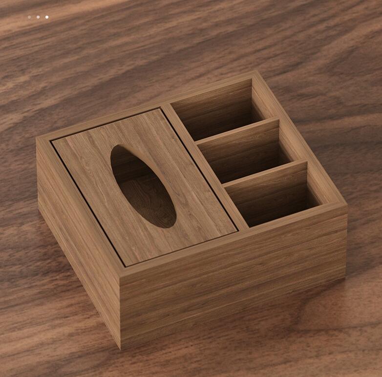 OKFURNITUREのティッシュケース ティッシュボックス 木製　卓上収納ケース リモコンラック 多機能 仕分け収納 卓上収納 ティッシュ リモコンケース 小物収納 北欧風 リビング/寝室/テーブル/事務室 送料無料｜アングル2